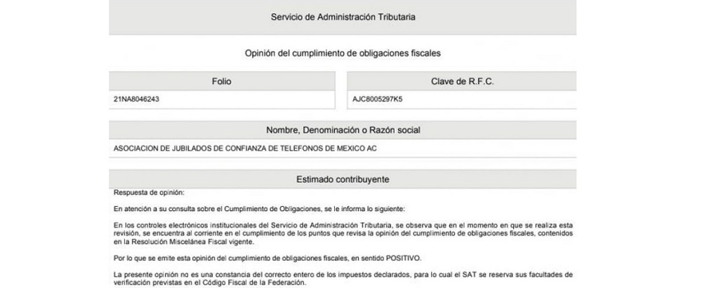 Opinion de Cumplimiento de Obligaciones Fiscales (SAT)